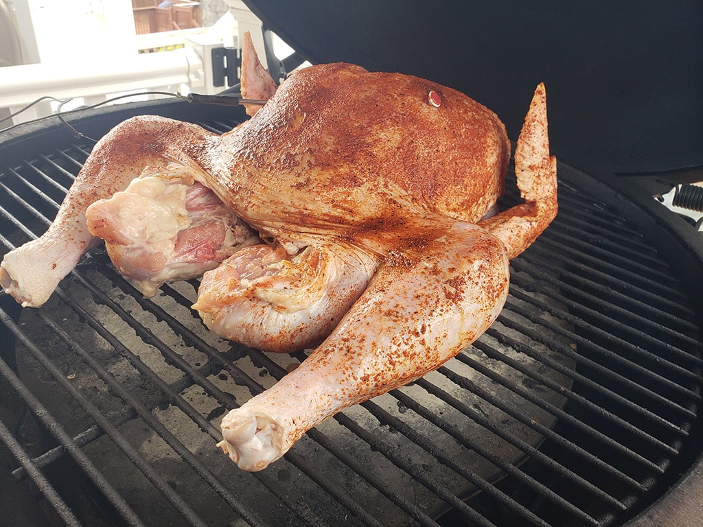 bbq spatchcock turkey on grill