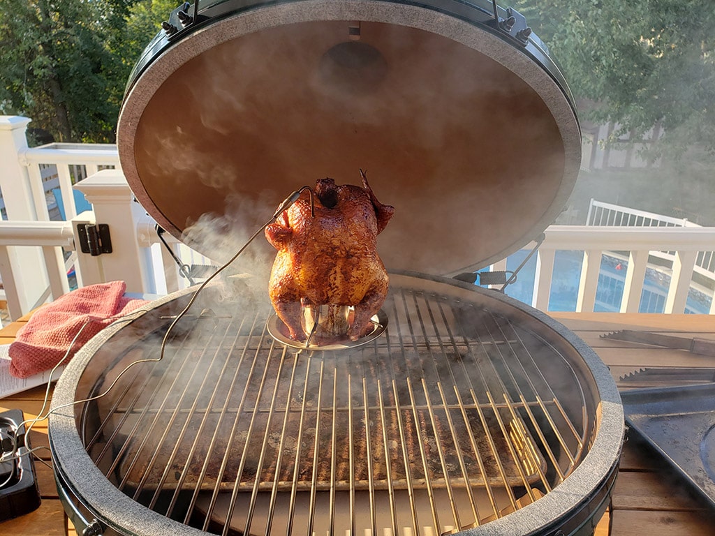 smoked beer can chicken on big green egg