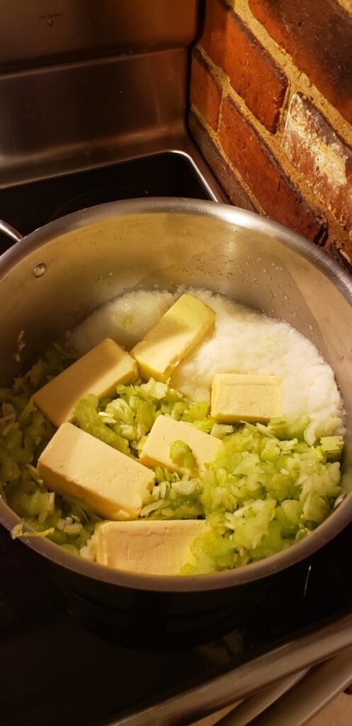 Celery Onion And Marjorine In A Pan